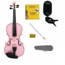 1/10 Size Pink Violin,Bow,Case+Rosin+2Sets of Strings+Clip On Tuner