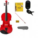4/4 Size Red Violin,Red Bow,Case+Rosin+2Sets of Strings+Clip On Tuner