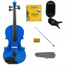 1/2 Size Blue Violin,Blue Bow,Case+Rosin+2Sets of Strings+Clip On Tuner