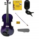 1/8 Size Purple Violin,Bow,Case+Rosin+2Sets of Strings+Clip On Tuner
