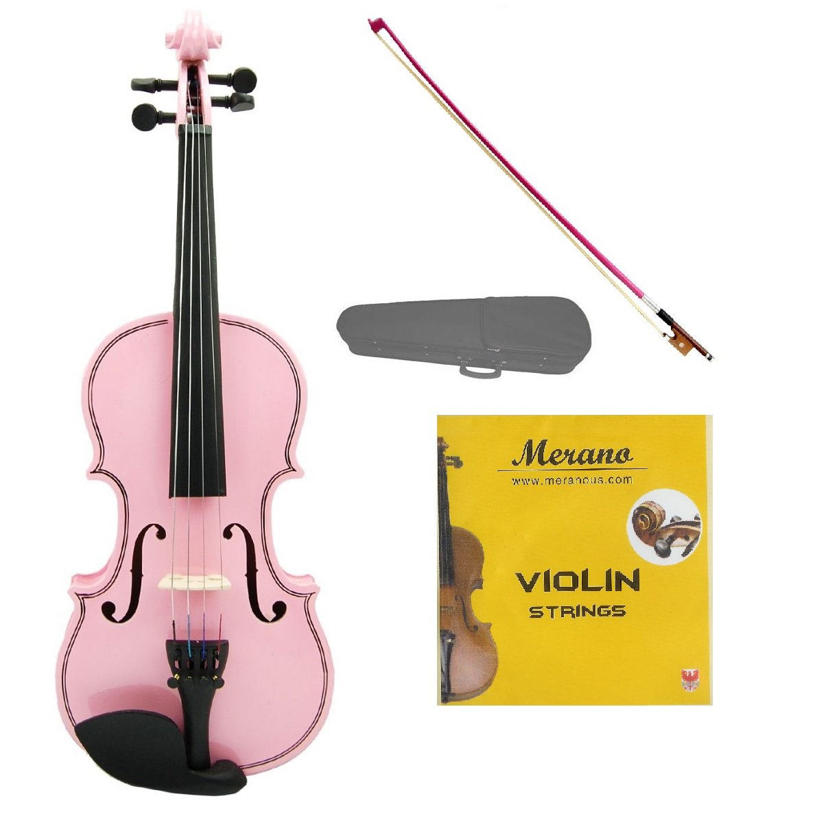 1/16 Size Pink Acoustic Violin,Case,Bow+Rosin+2 Sets of Strings