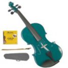 1/16 Size Green Acoustic Violin,Case,Bow+Rosin+2 Sets of Strings