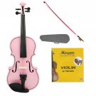 1/16 Size Pink Acoustic Violin, Bow+Case+Bridge+Rosin+2 Sets of Strings