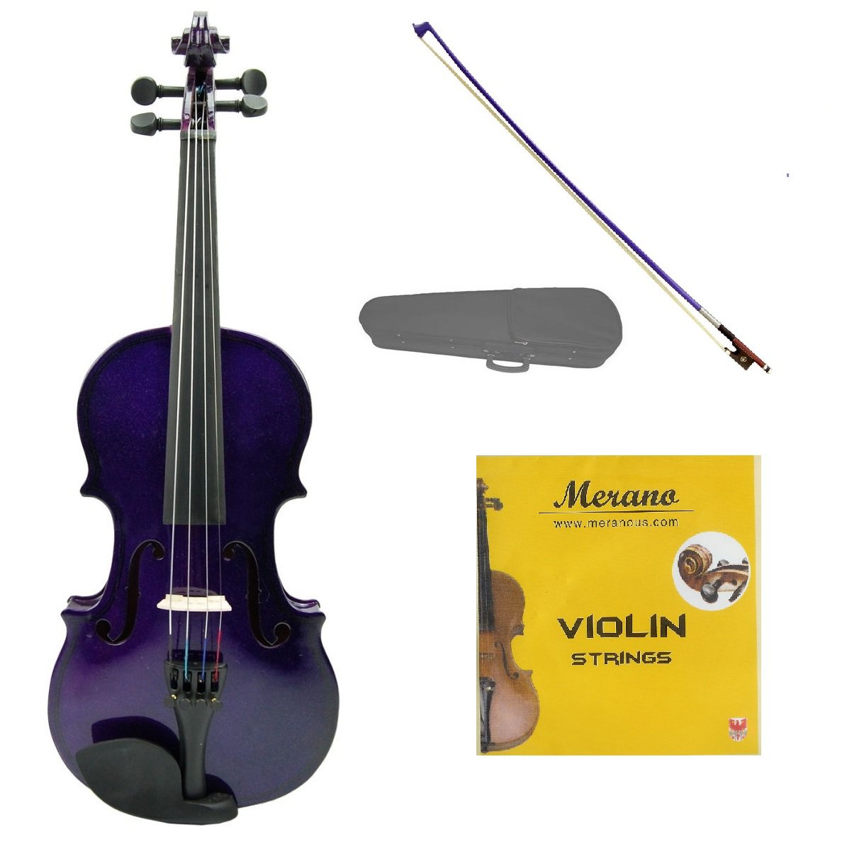 1/8 Size Purple Acoustic Violin,Purple Bow+Case+Bridge+Rosin+2 Sets of Strings