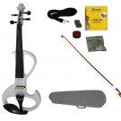 Merano 4/4 Size WHITE Ebony Fitted Electric Silent Violin with Case and Bow - Style II