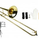 B Flat Gold Slide Trombone with Case+Free Music Stand