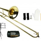 B Flat Gold Slide Trombone with Case+Free Metro Tuner+Music Stand