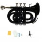 B Flat Black Brass Pocket Trumpet,Case+Mouth Piece;Valve oil;Gloves;Cloth+Stand