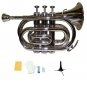 B Flat Silver Nickel Pocket Trumpet,Case+Mouth Piece;Valve oil;Gloves;Cloth+Stand