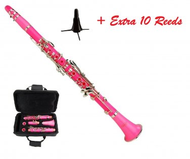 PINK ABS CLARINET WITH CASE, STAND, EXTRA 10 REEDS