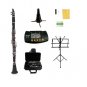 BLACK CLARINET WITH CASE,11 REEDS, METRO TUNER,2 STANDS