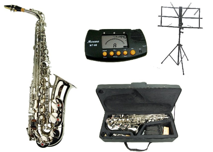 Merano E Flat Silver Alto Saxophone With Case Metro Tuner Music Stand