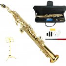 B Flat Gold Soprano Saxophone with Case,Yellow Music Stand