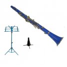 MERANO BLUE CLARINET WITH CASE,11 REEDS, STAND, BLUE MUSIC STAND
