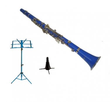 MERANO BLUE CLARINET WITH CASE,11 REEDS, STAND, BLUE MUSIC STAND