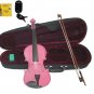 Merano 3/4 Size Hot Pink Violin,Case,Bow+Rosin+2 Sets Strings+Chromatic Clip On Tuner