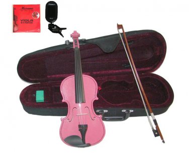 Merano 11" Pink Viola,Case, Bow+Rosin+2 Sets Strings+Chromatic Clip On Tuner