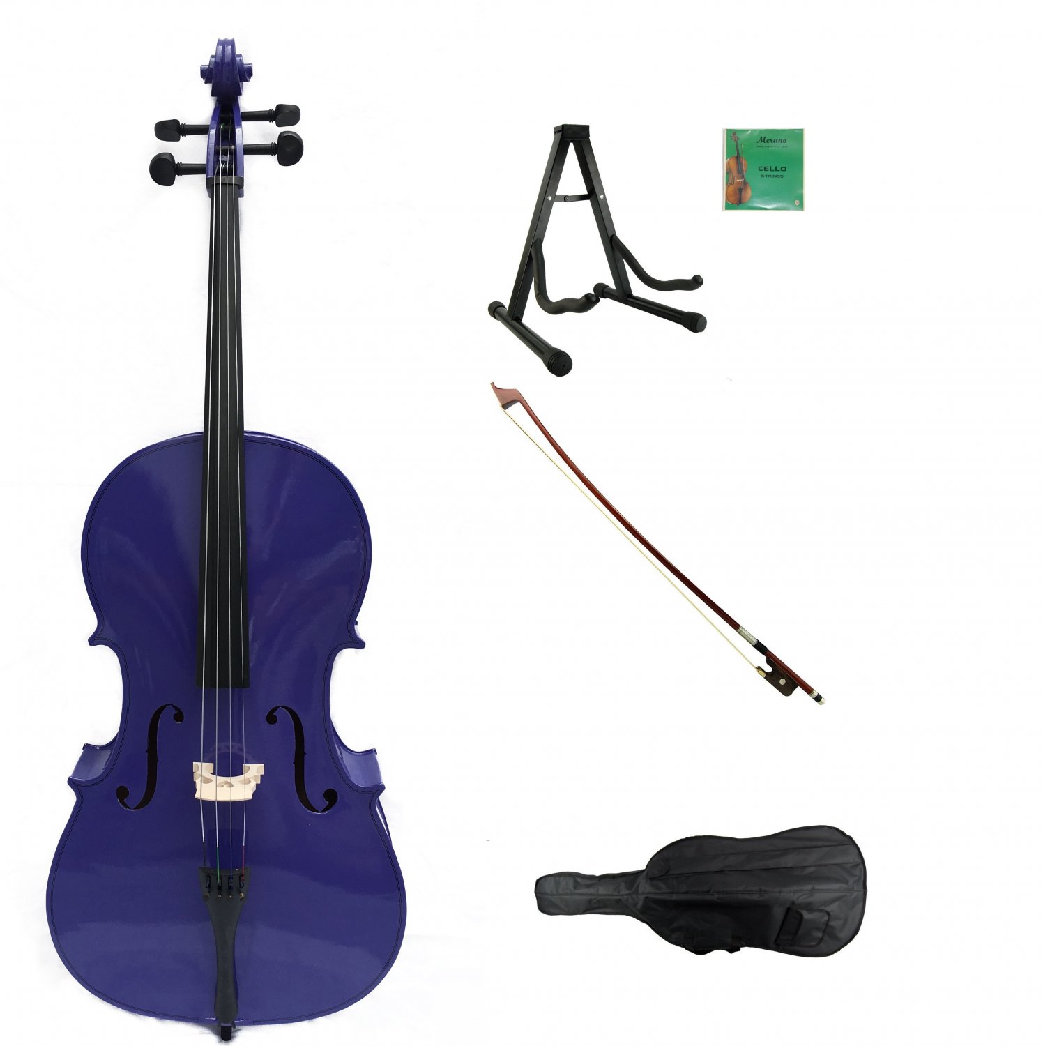 Merano 1/4 Size Purple Cello with Bag and Bow + 2 Sets of Strings + Rosin + Cello Stand