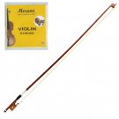 1/8 Size Violin Bow for Student, Beginner, Replacement + Free Set of Strings