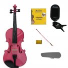 4/4 Size Hot Pink Violin,Case, Bow+Rosin+2 Sets Strings+Clip On Tuner