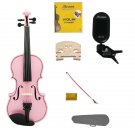 1/16 Size Pink Violin,Case,Bow+Rosin+2 Sets Strings+2 Bridges+Tuner