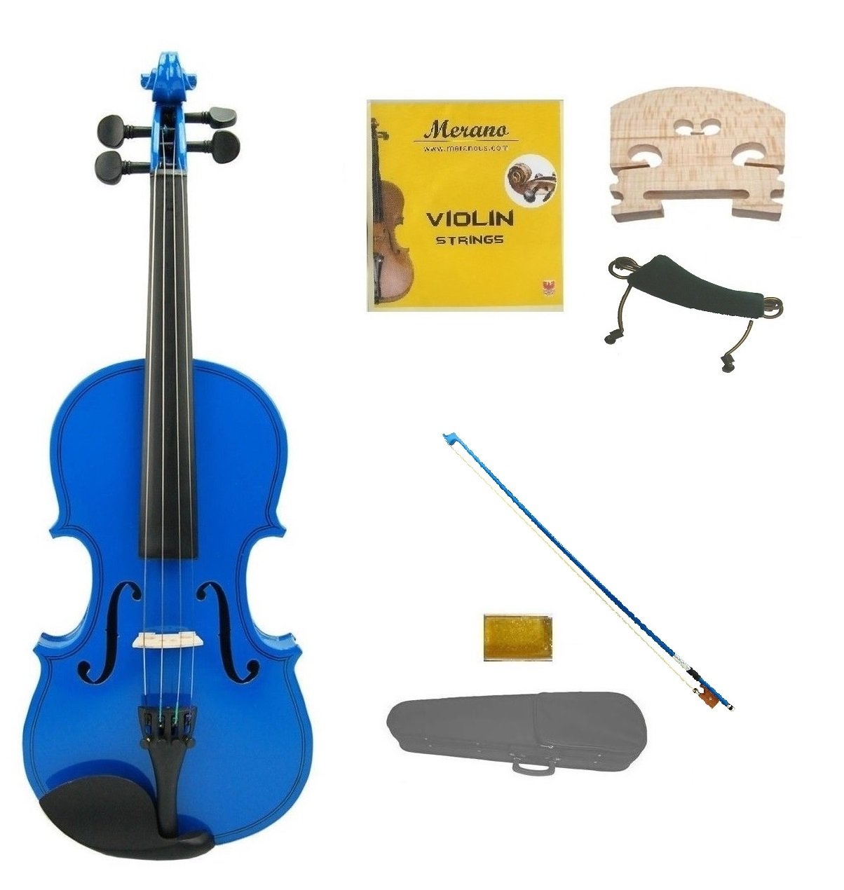 4/4 Size Blue Violin,Case, Bow+Rosin+2 Sets Strings+2 Bridges+Shoulder Rest