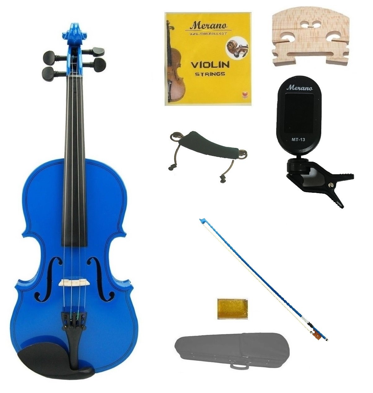 1/2 Size Blue Violin,Case,Blue Bow+Rosin+Strings+2 Bridges+Tuner
