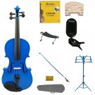 4/4 Blue Violin,Case,Bow+Rosin+2 Bridges+Tuner+Shoulder Rest+Stand