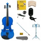 4/4 Blue Violin,Case,Bow+Rosin+2 Bridges+Tuner+Shoulder Rest+Stand+Mute