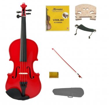 4/4 Size Red Violin,Case, Bow+Rosin+2 Sets Strings+2 Bridges+Shoulder Rest