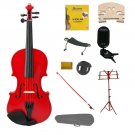 4/4 Red Violin,Case, Bow+Rosin+2 Bridges+Tuner+Shoulder Rest+Red Stand+Mute