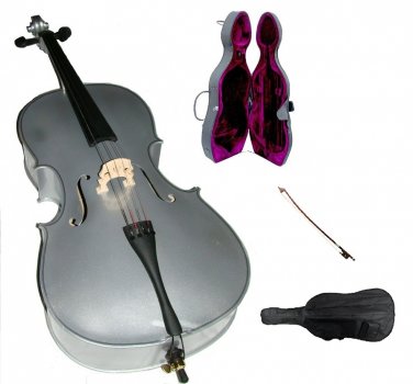 Merano 1/4 Size Silver Cello with Case, Bag, Bow, Rosin
