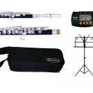 New Key of C Black / Silver Piccolo with Carrying Case,Music Stand,Tuner