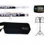 New Key of C Black / Silver Piccolo with Carrying Case,Music Stand,Tuner