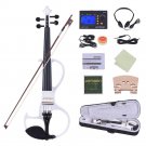 4/4 Size White Electric Silent Violin Set Practicing Performing w/ Case Kit for Gift