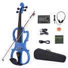 ammoon 4/4 Size Blue Solid Wood Silent Electric Violin w/Case,Accessories