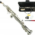 B Flat Silver Soprano Saxophone with Case,Soprano Saxophone Stand,Reeds
