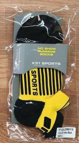 2 Pairs, Low Cut Running Socks with Arch Support-Yellow ,Size S