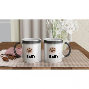 New Lovely Sweet Puff Beautiful Ceramic Mug 11oz w/Baby Teddy Signature Prints- White and Brown