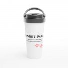 Sweet Puff Beautiful Stainless Steel Travel Mug 15 oz w/Animal Signatural Prints-White and Pink
