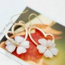 Elegant Jade Flower Rhinestone Love Heart Earrings Gold