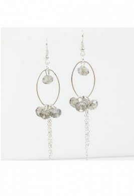 Crystal Chain Drooping Earrings Light Grey
