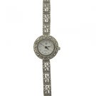 Designer inspired white cz with marcasite sterling silver ladies watch