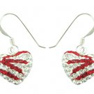 Red And White Heart Swarovski Preciosa Crystal Silver Earring
