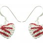 Red And White Heart Swarovski Preciosa Crystal Silver Earring