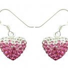 Pink Frost Heart Swarovski Preciosa Crystal Silver Earring