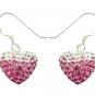Pink Frost Heart Swarovski Preciosa Crystal Silver Earring
