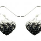 Black Frost Heart Swarovski Preciosa Crystal Silver Earring