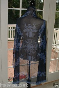 A&G  ROCK N ROLL COUTURE SHEER BLUE SILK PRESTIGE SCARF SHAWL NEW $140.00 SALE