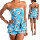 Ladies Top & Shorts (Blue W/Flowers)